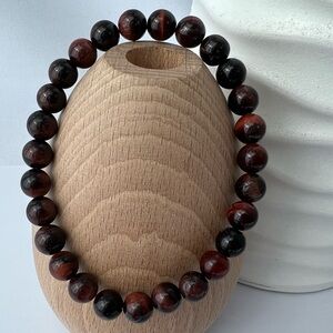 NATURAL Red Tiger Eye Stretch Beaded Bracelet 7.75”